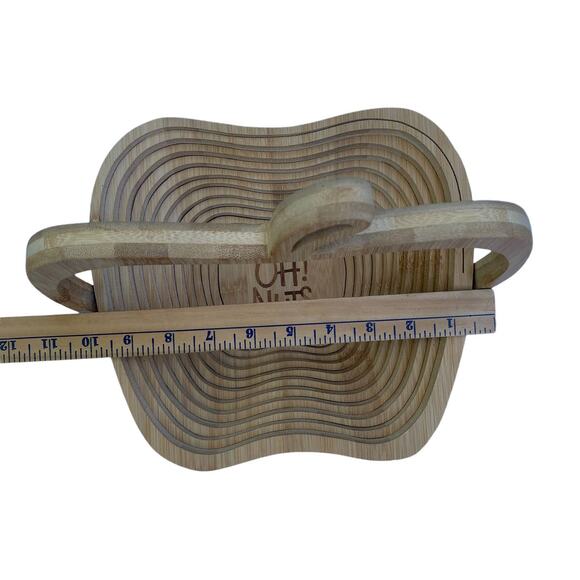 OH! NUTS Collapsible Hanging Bowl on Stand Trivet Apple Nut Fall Decor Wood - Picture 6 of 11